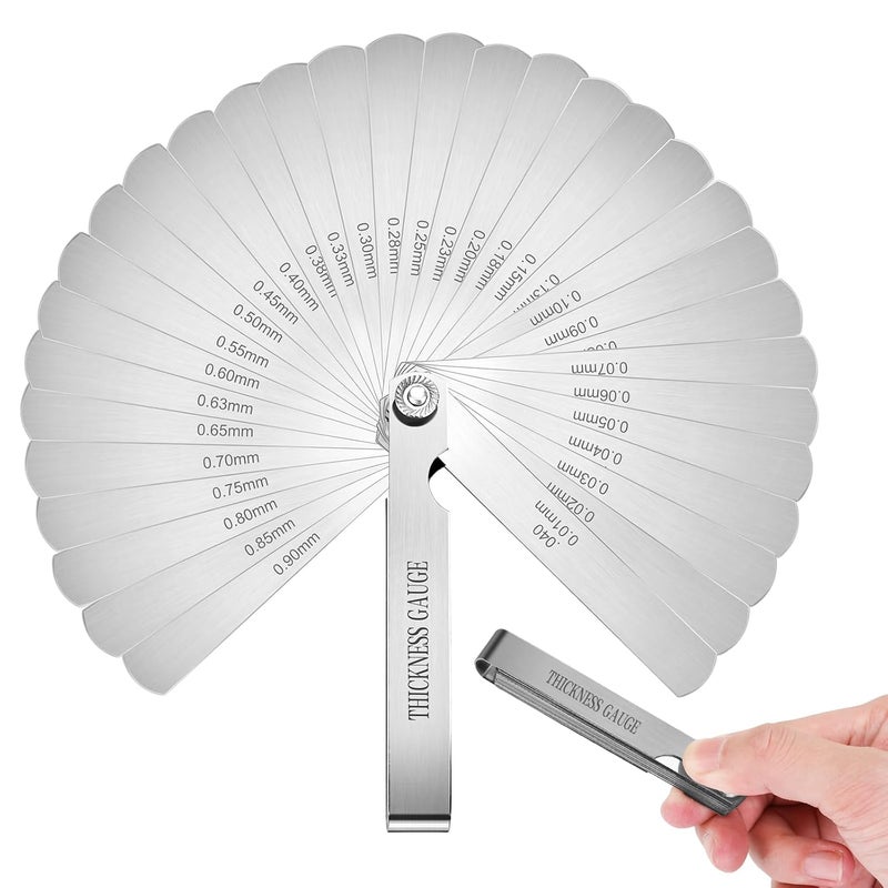 HSLCGF 32 Blades Stainless Steel Feeler Gauge, Metric and Imperial Gap Measuring Tool Width and Thickness Feeler Gage Gauge for Spark Plug, Valve Adjustment Tool, 0.02-1.00 mm (0.0008-0.040 Inch) - Image 1